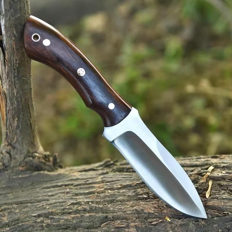 FH Traders Rose Wood Fixed Blade Hunting Tracker Knife with Leather Sheath