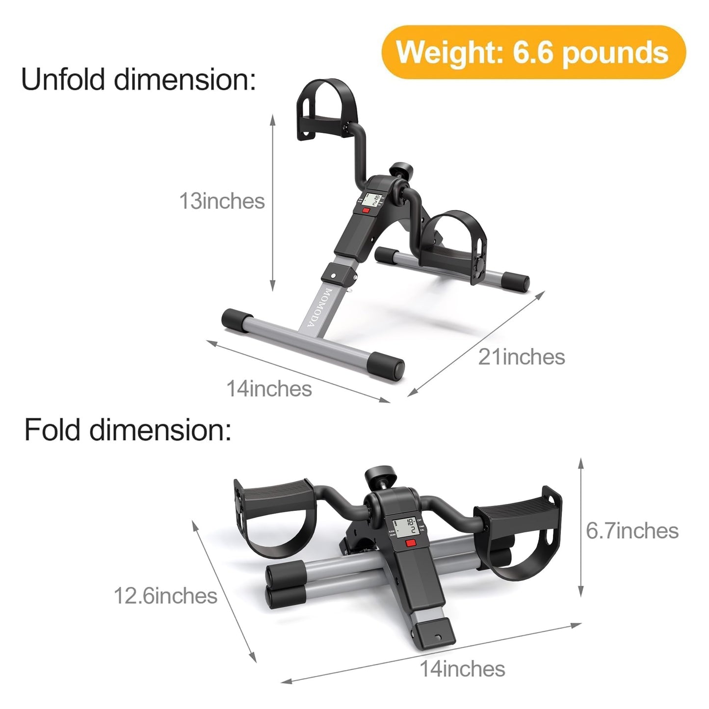 Pedal Exerciser Desk Exercise Bike Leg and Arm Exercise Bike with LCD Monitor Foldable and Porable (Black/Grey)