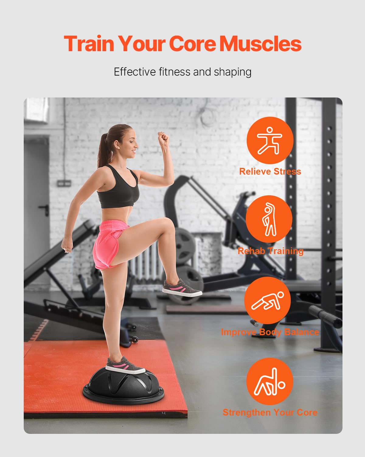 VEVOR 23-inch Half Exercise Ball Trainer, 660 lbs Capacity Balance Ball, Includes Resistance Bands and Pump, Ideal for Full Body Workouts, Yoga, and Strength Training at Home Gym, Black