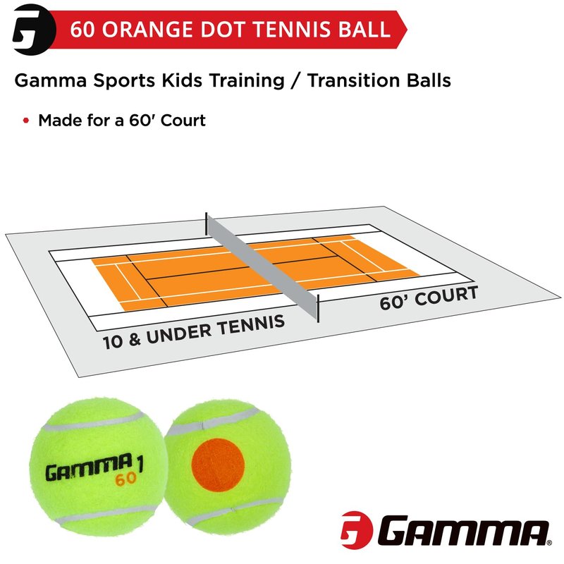 Gamma Orange 60 and Green 78 Dot Training Tennis Balls for Kids & Beginners, Low-Compression Core Reduces Speed & Bounce, Great for Tennis Practice, USTA and ITF Approved for 10 & Under Tournament