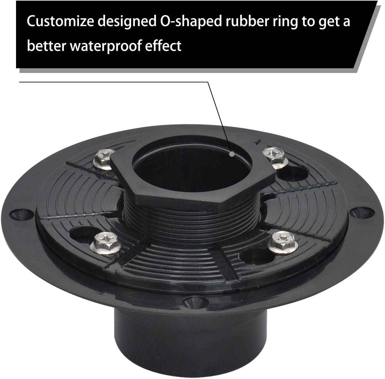 Elefloom Shower Drain Base, 2 inch ABS Shower Drain Flange with Threaded Joints and Rubber Joints for Square and Linear Shower Drain Installation