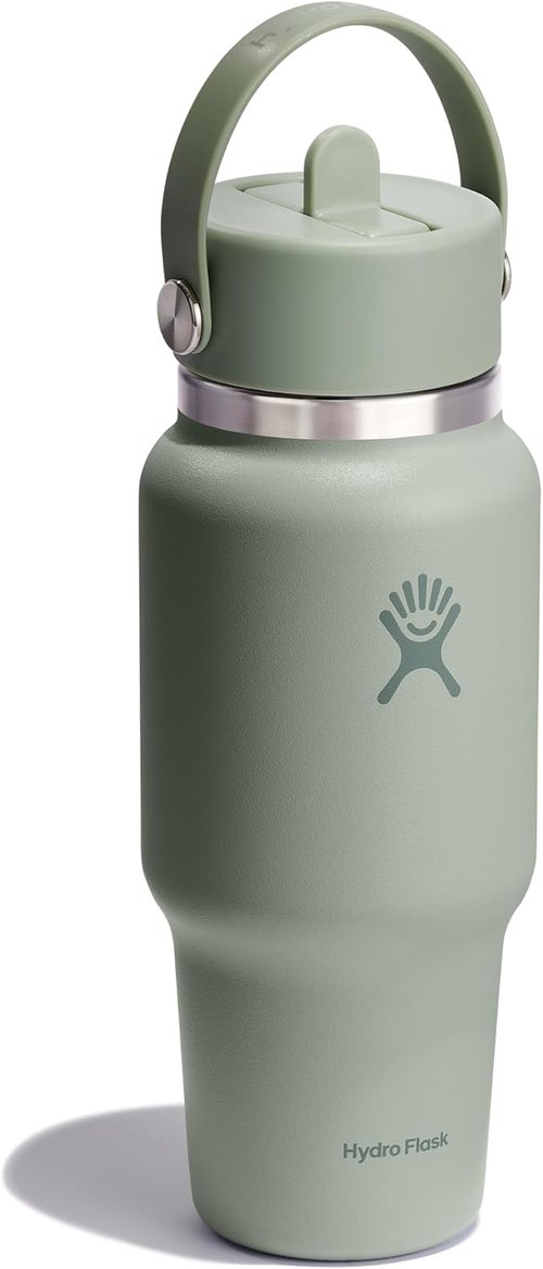 Hydro Flask Travel Water Bottle - Insulated Stainless Steel - Leakproof Wide Straw Lid | 24 Oz Agave Green