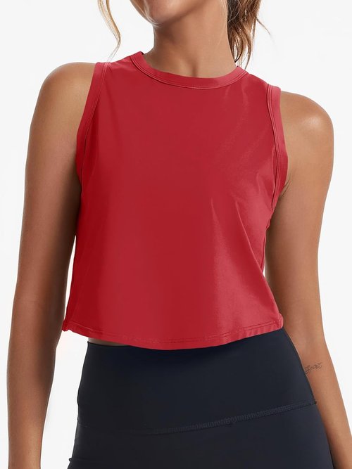 Fisoew Women's Racerback Cropped Tank Top - Sleeveless Yoga & Running Activewear Shirt