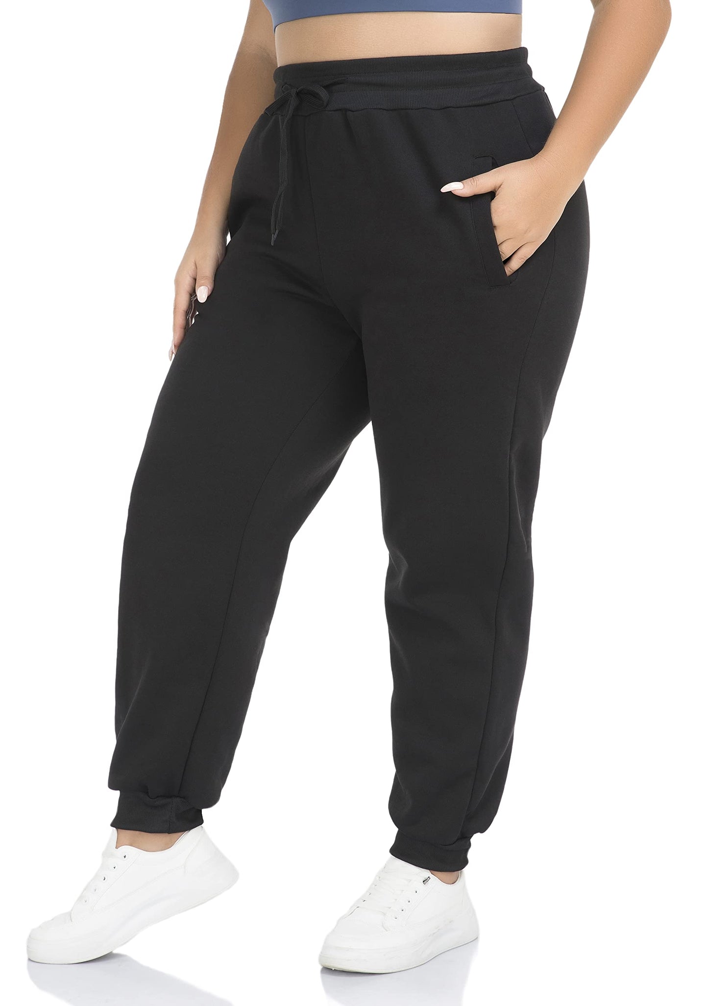 ZERDOCEAN Women's Plus Size Fleece Lined Sweatpants Joggers Pants Casual Active Pants with Pockets Black 3X