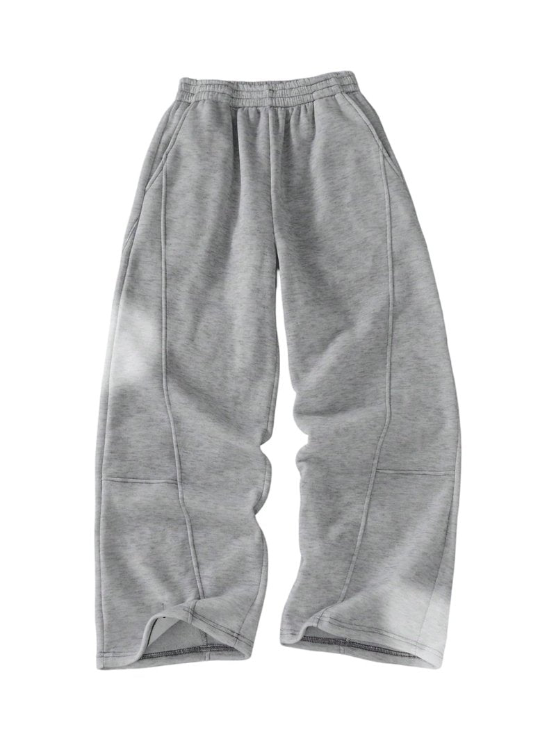SHENHE Boy's Wide Leg Baggy Fleece Sweatpants Elastic Waist Open Bottom Athletic Sports Pants Grey 13Y