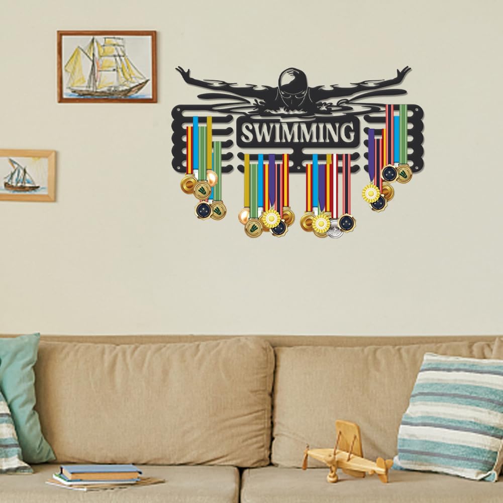 SUPERDANT Swimming Medal Hanger Swim Medal Holder Personalised Medal Rack for Swimmer Upgraded Large Capacity Medal Hangers Metal Medal Display for Boy Son Grandson Gifts