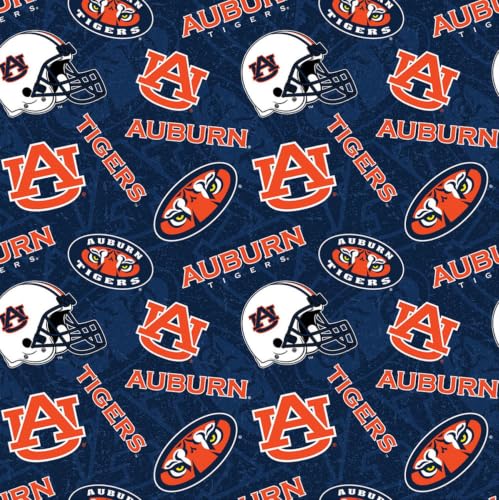 Auburn Tigers Cotton Fabric by the Yard - Orange/Navy/White