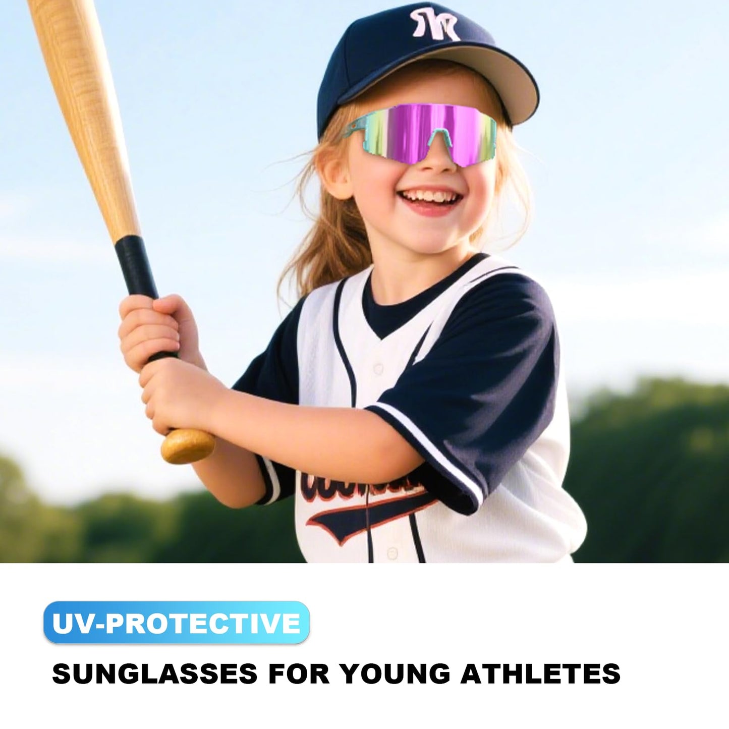 CMBJJU Kids Sunglasses,Youth Baseball Glasses for Boys Girls Age 6-14,Sports UV Protection Goggles (Red)