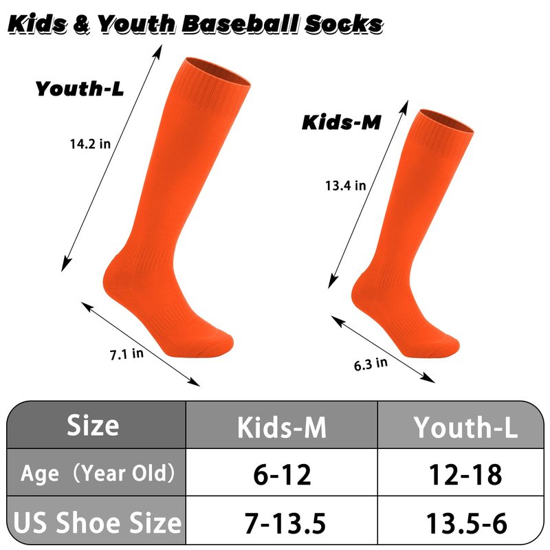 Ultrafun Kids Youth Baseball/Softball Socks and Belt Combo Set for Boys Girls (US, Alpha, Large, Regular, Orange)