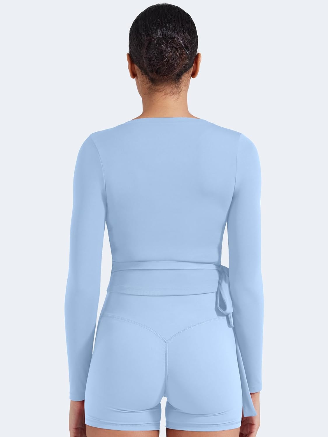 YEOREO Women's Pilates Wrap Top - Long Sleeve Tie Ballet Yoga Shirt | Michelie Y2K V-Neck Cropped Design