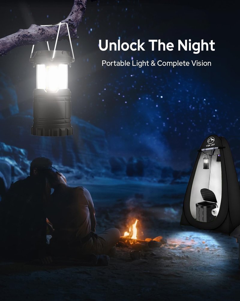 YSRVEF Portable Camping Toilet Kit with Pop-Up Privacy Tent, Washable Outdoor Shower and Changing Room, Includes Toilet Bags, Poo Gel, and Camping Lantern