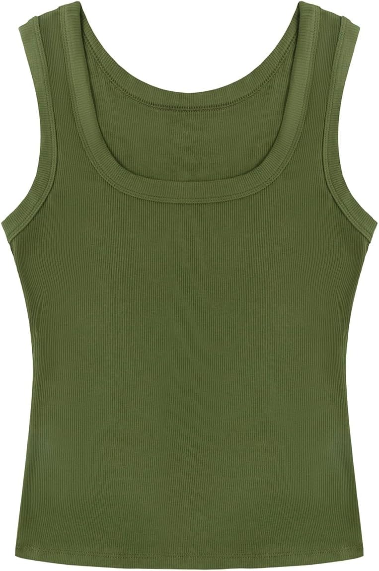 SVALIY Women's Fitted Ribbed Tank Top - Square Neck Sleeveless Shirt for Summer Wear