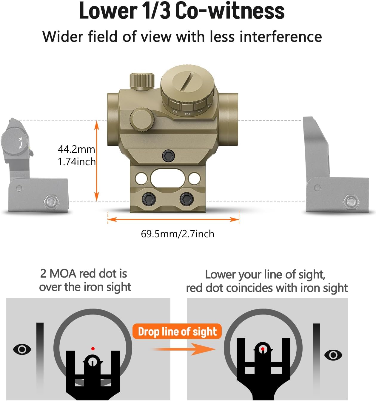 MidTen 2MOA Red Dot Sight - 1x25mm Waterproof & Shockproof Reflex Scope with 1-Inch Riser Mount