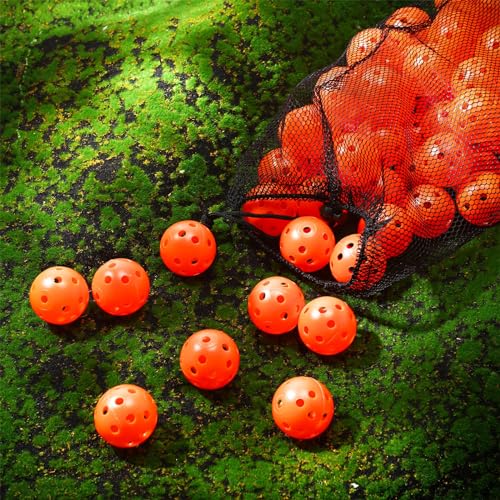MiniInflat 80Pcs Orange Practice Golf Balls 42mm Plastic with Scalloped Holes