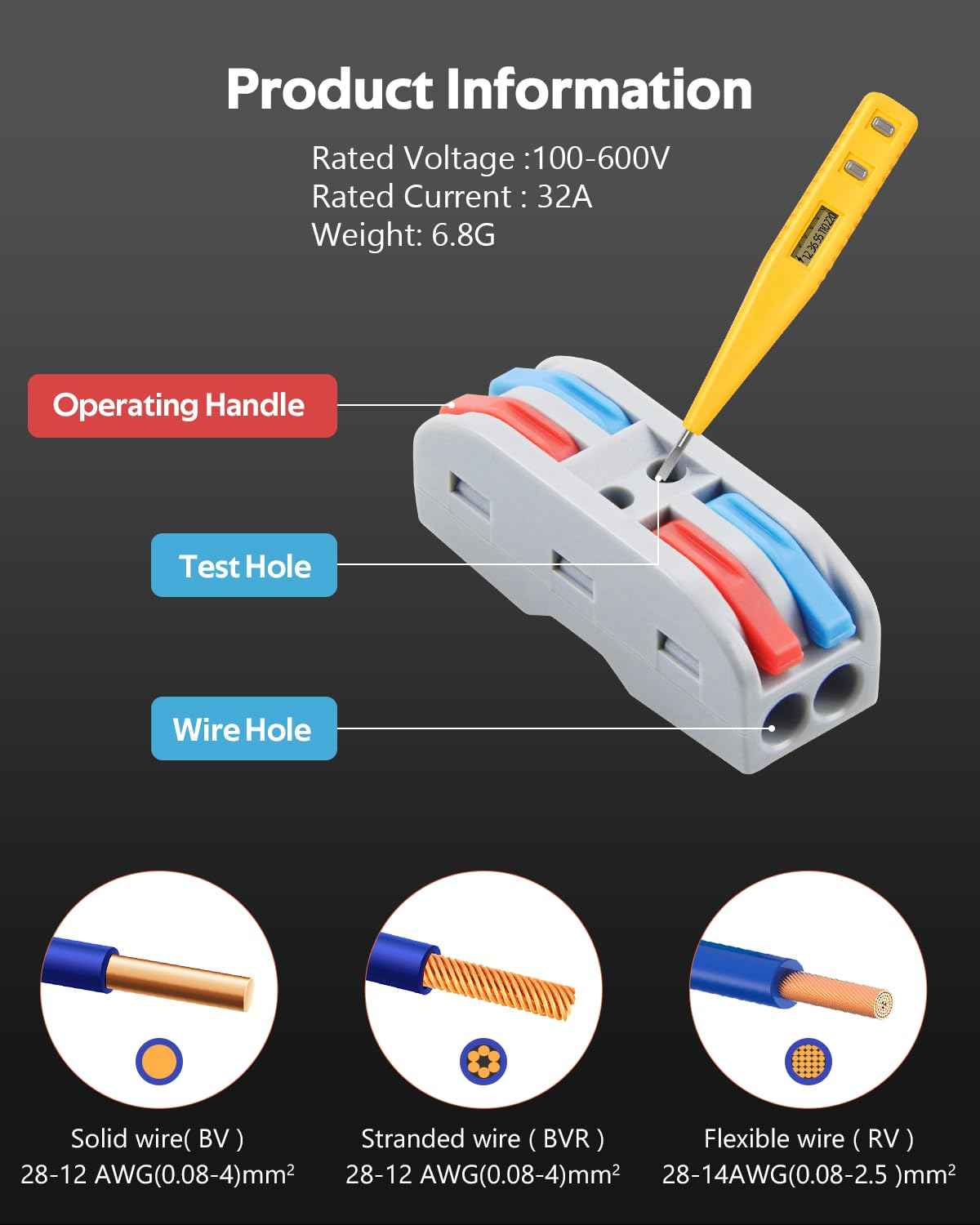 ALITOVE 50pcs Electrical Connectors Push in Lever Nuts Quick Connect 2 Wire Splice Kit Compact Inline Terminals for Wire Splicing Project, 28-12 AWG, 2 in 2 Out