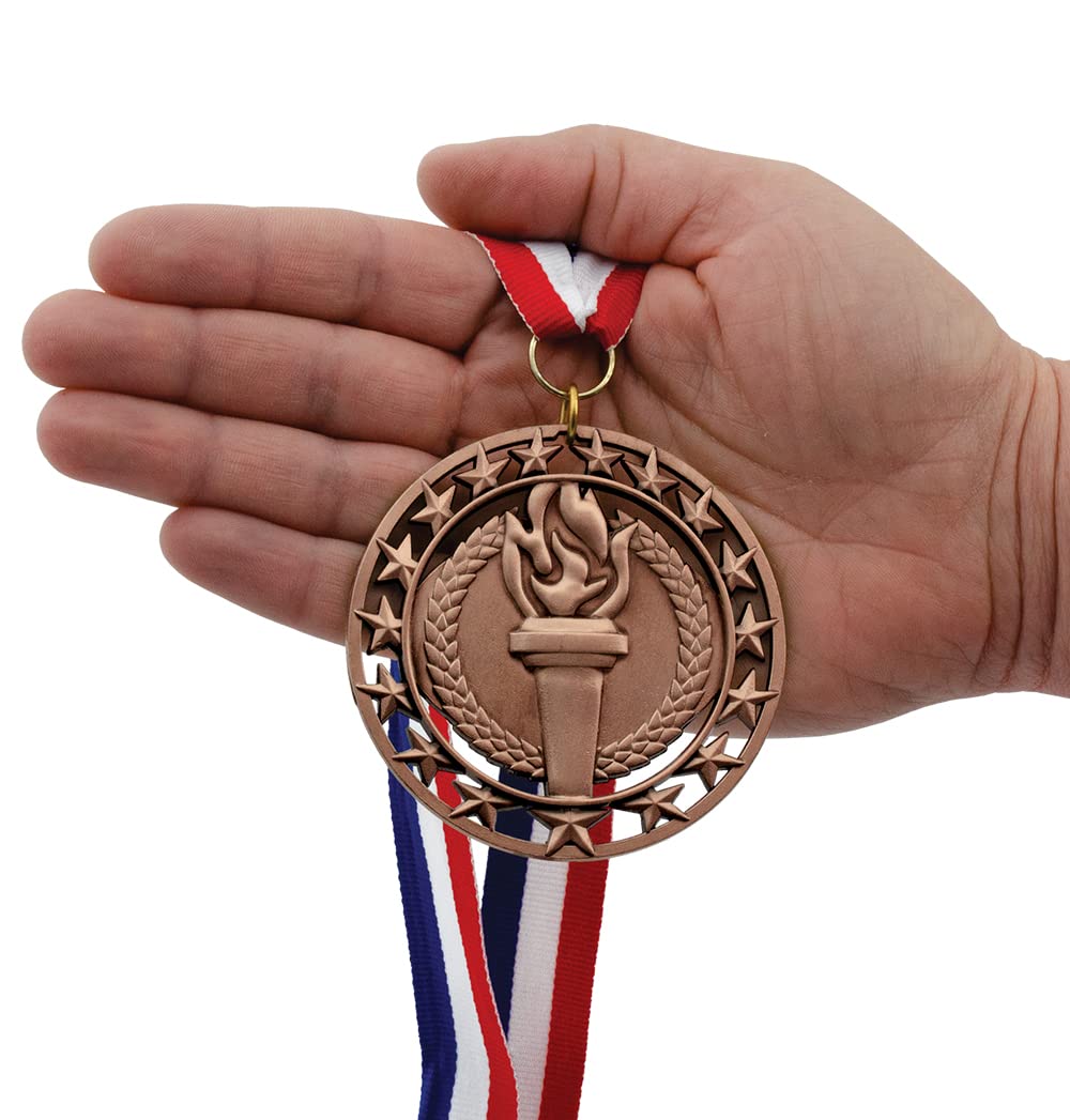 Hodges Award Medals - Gold, Silver, and Bronze Award Medals - 3 Pack (Victory Torch)