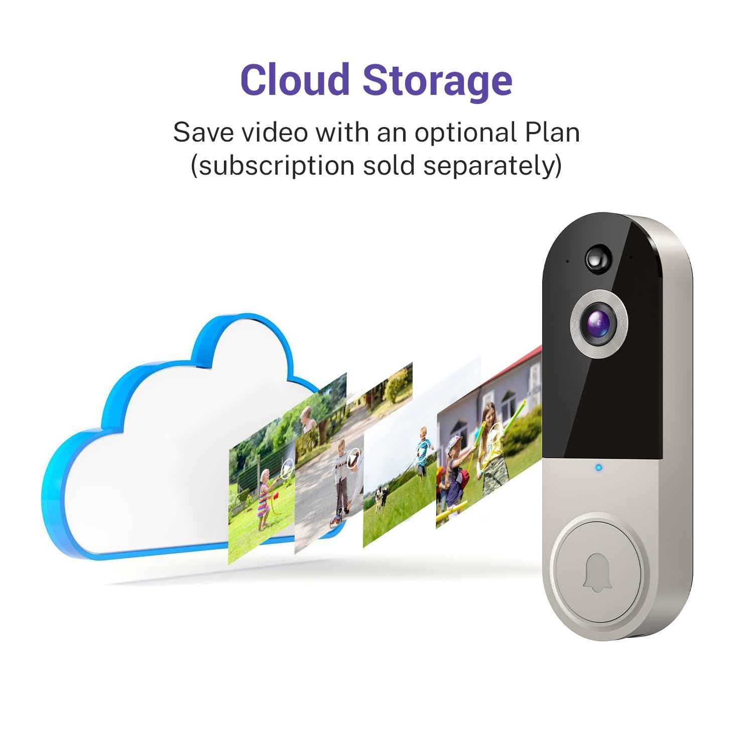 1080P Video Doorbell Camera Wireless, Cloud Storage, Live View, 2-Way Talk, Night Vision, 2.4Ghz WiFi Only, Indoor Surveillance, Real-Time Alert (Linen)