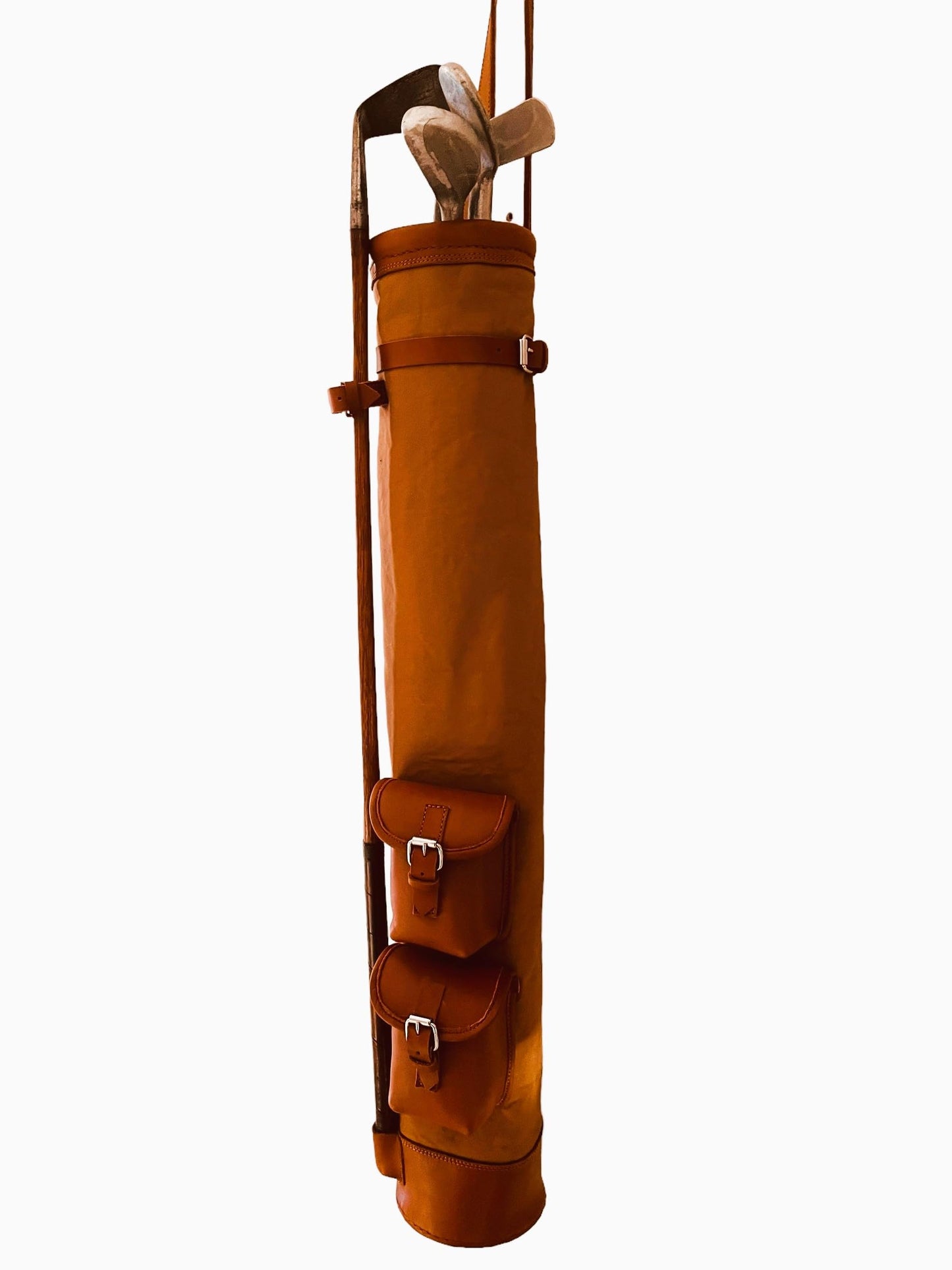 Geoffrey | Vintage TAN Canvas & TAN Leather Golf Club Carrying Bag with 2 Pockets | Retro - Bag only (Tan)