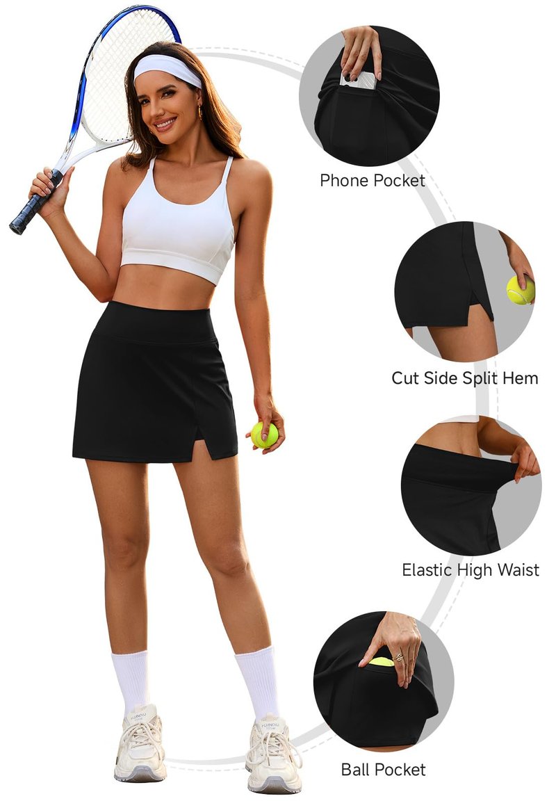 NIASHOT Womens Skort Summer Tennis Skirt Mini Golf Skirts High Waisted Athletic Skorts Workout Black M