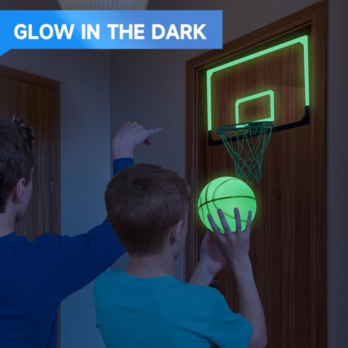 GSE Games & Sports Expert Mini Basketball Hoop Glow in The Dark Set with Ball & Pump, 17.75" x 12" Wall-Mounted Hoop Set, Over-The-Door Basketball Hoop with Complete Accessories for Home & Office