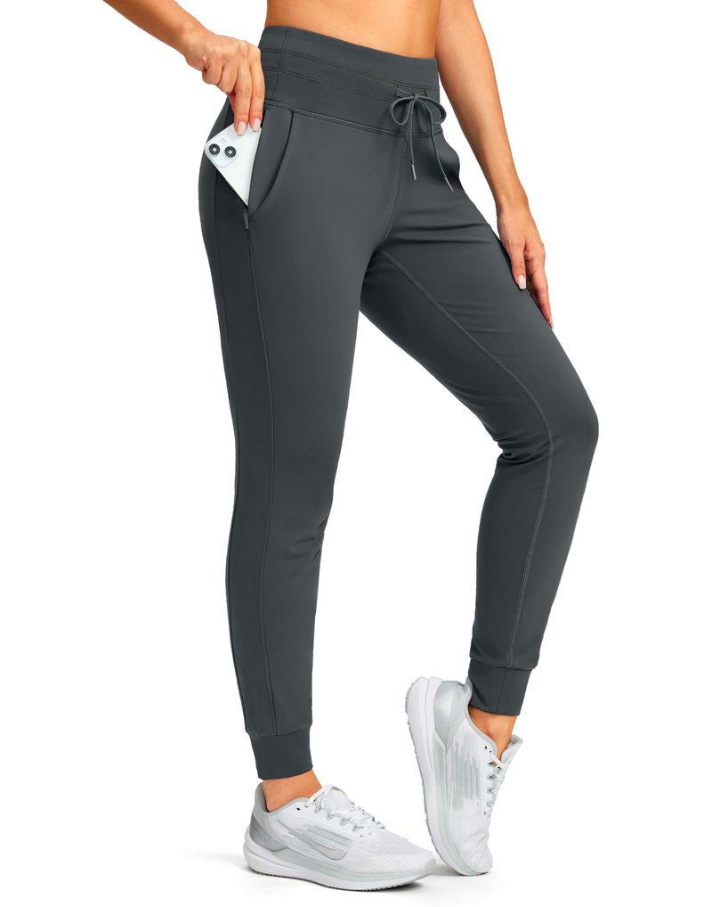 SANTINY Women's Fleece Lined Joggers with Pockets Slim Fit Ski Pants Winter Warm Leggings Hiking Running Gear (Black_XXL)