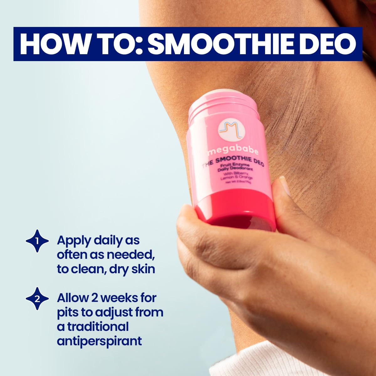 Megababe Daily Deodorant - Aluminum-Free Smoothie Deo with 72-Hour Odor Protection | Coconut & Fruit Enzymes | 2.6 oz