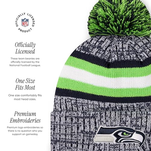 Seattle Seahawks Pom Beanie Hat - Heather Stripe - One Size