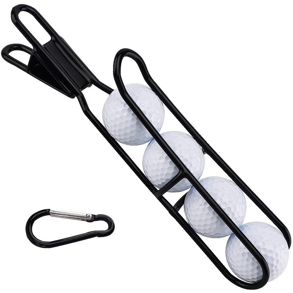 Golf Ball Holder - BUMOVE Portable Golf Club Bag Accessories - Holds 4 Golfs Balls, Easy Attachment to Bag or Cart (Black)