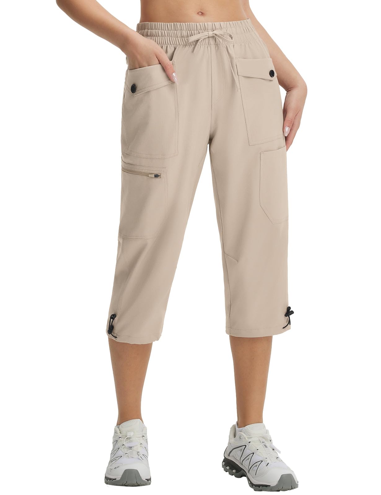 baleaf Women’s Cargo Capri Pants with 7 Pockets Lightweight Quick Dry Hiking Capris for Summer Travel Casual Khaki XL