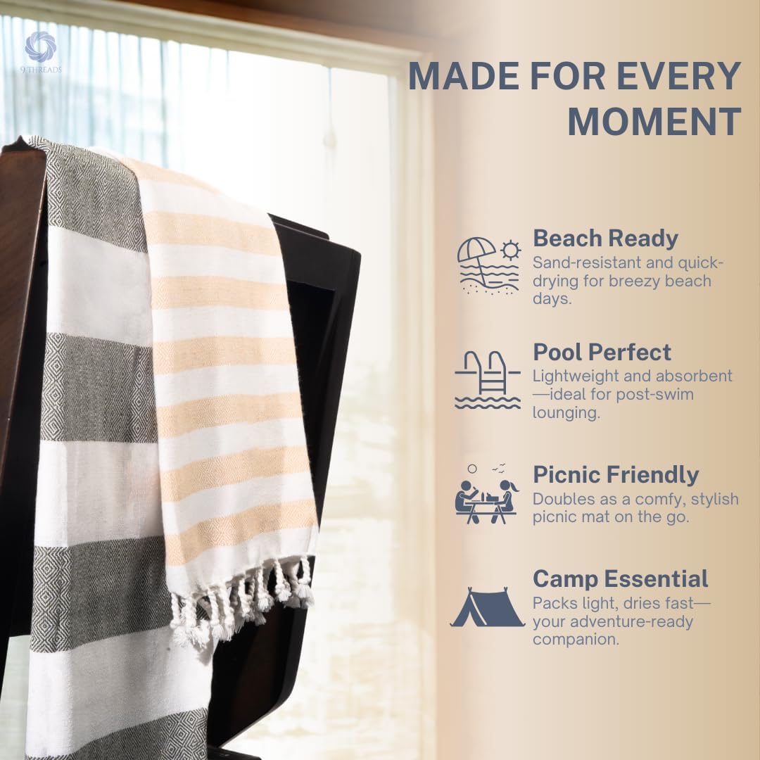 Skiennix Oversized Cotton Turkish Beach Towel - Quick Dry & Absorbent | 36"x72", Sage & Sand (2 Pack)