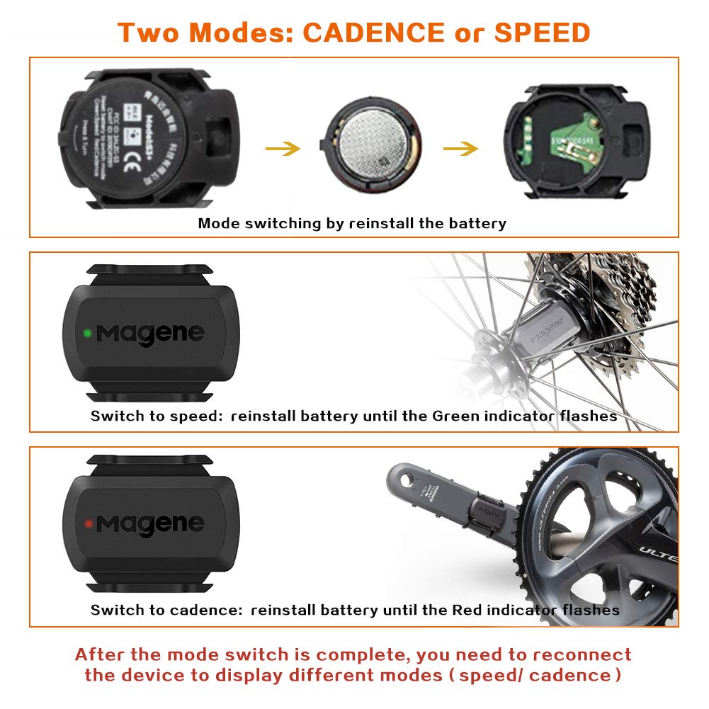 Magene Outdoor/Indoor Speed/Cadence Sensor for Cycling, Wireless Bluetooth/Ant+ Bike Computer RPM Sensor for Road Bike or Spinning Bike and Trainers Compatible with Onelap, Wahoo Fitness, Zwift