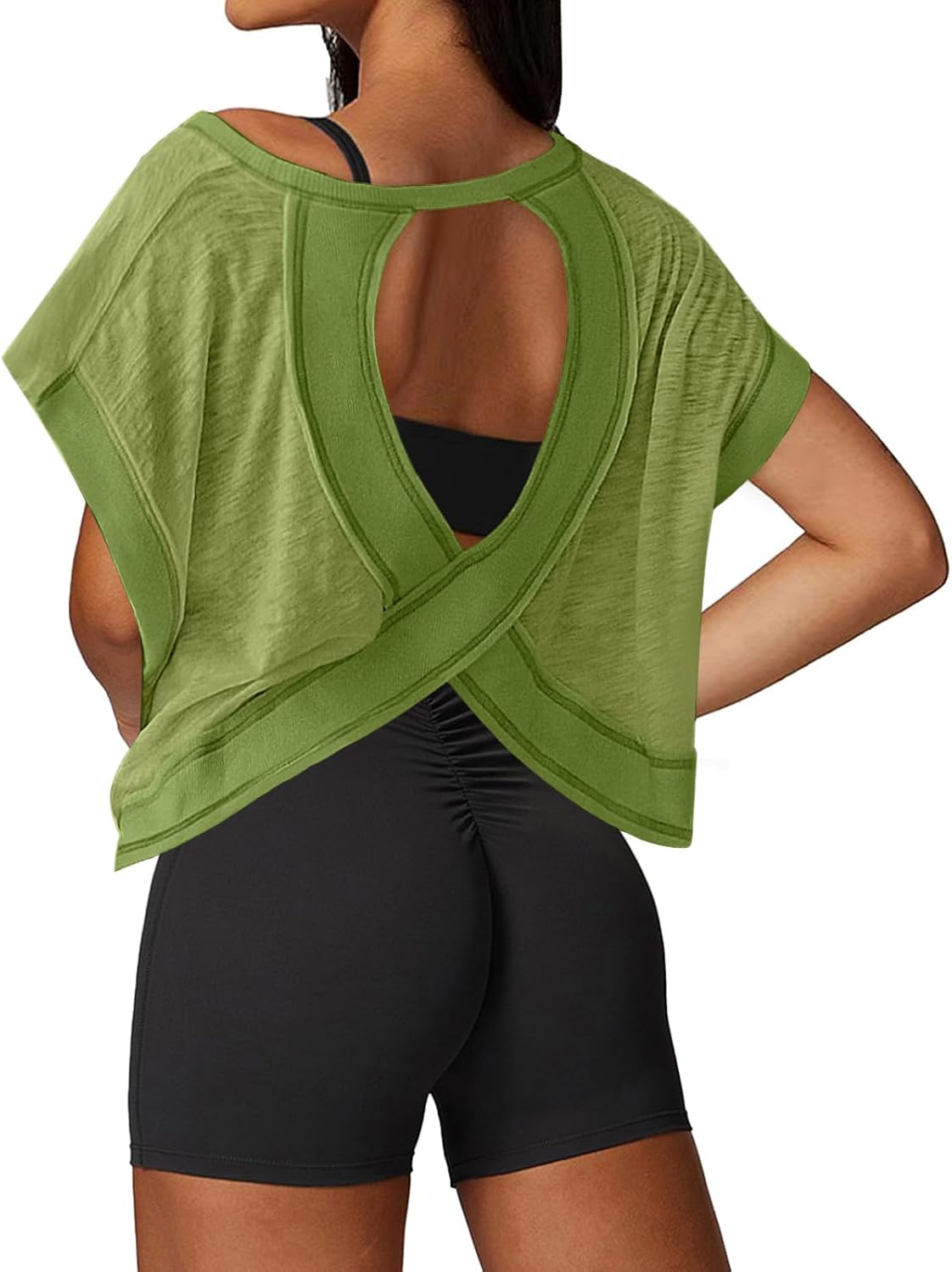 UNIANKIYA Open Back Workout Tops - Loose Fit Athletic Crop Tee for Women | Short Sleeve Yoga & Gym Shirt