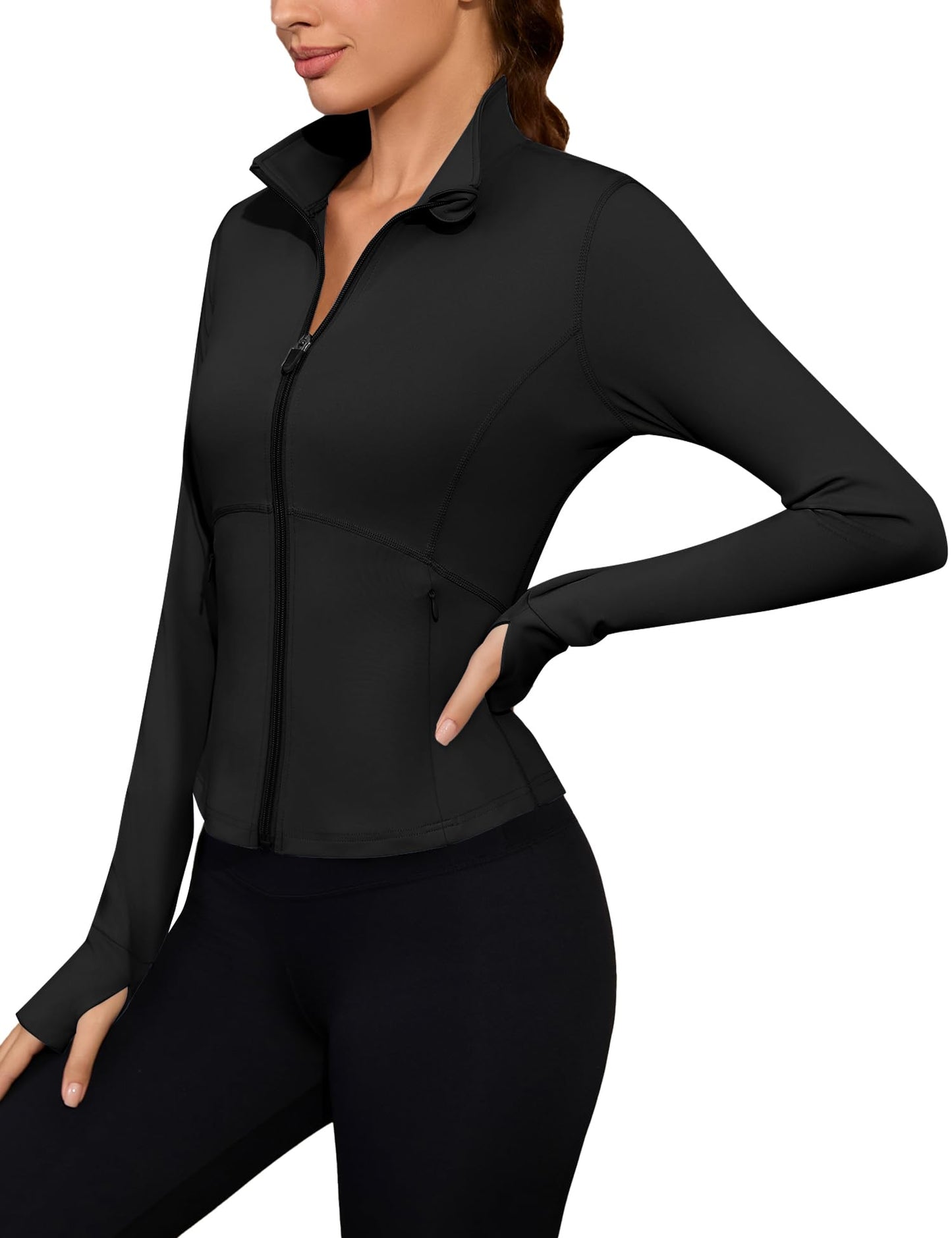 Avoogue BBL Jacket Black Women's Running Sweatshirt Full Zip Athletic Track Jacket with Pockets 2025 M