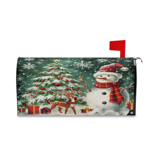 Kcldeci Snowman Christmas Tree Magnetic Mailbox Wrap - Winter Xmas Post Letter Box Cover - Garden 18x21