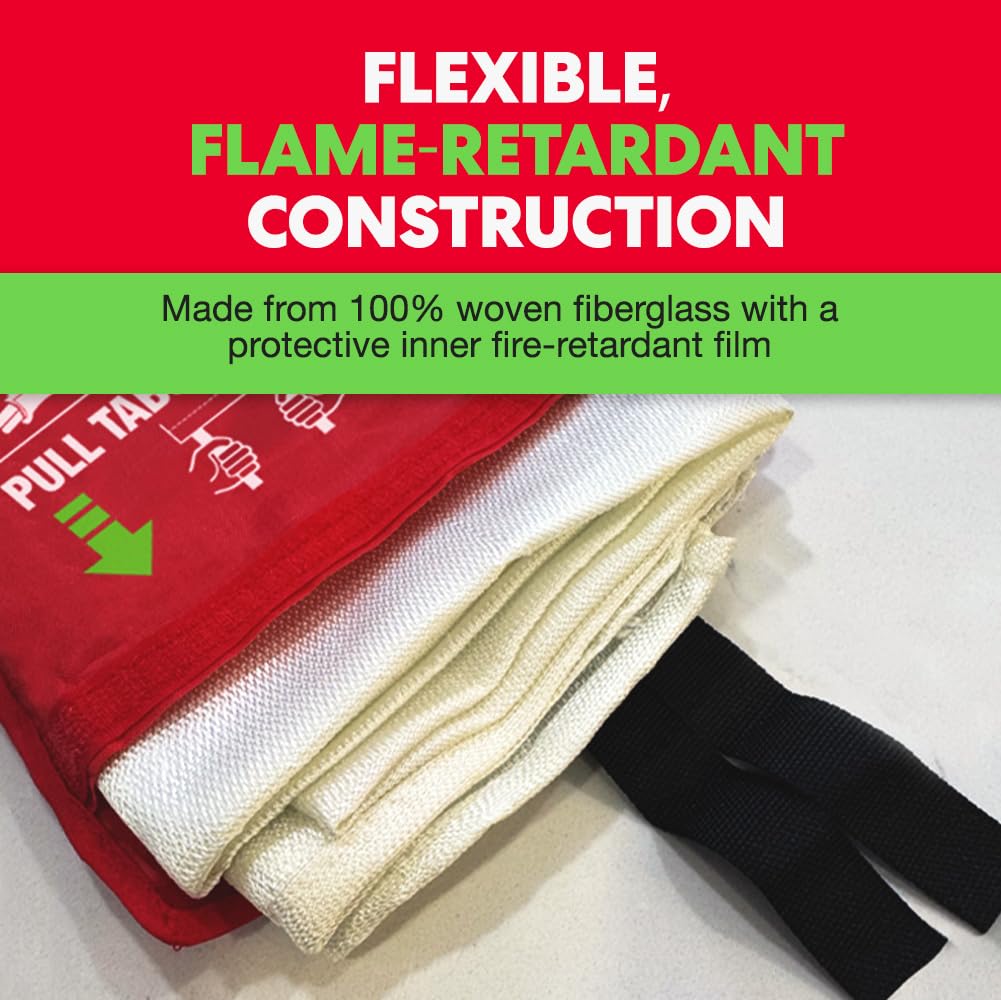 BURNBUSTER Emergency Fire Blanket - ASTM Certified Fire Suppression Blanket for Home, Kitchen, Grill, Camping, Car & More - 40" x 40" Flame Retardant Fabric, No Mess, Easy Deployment