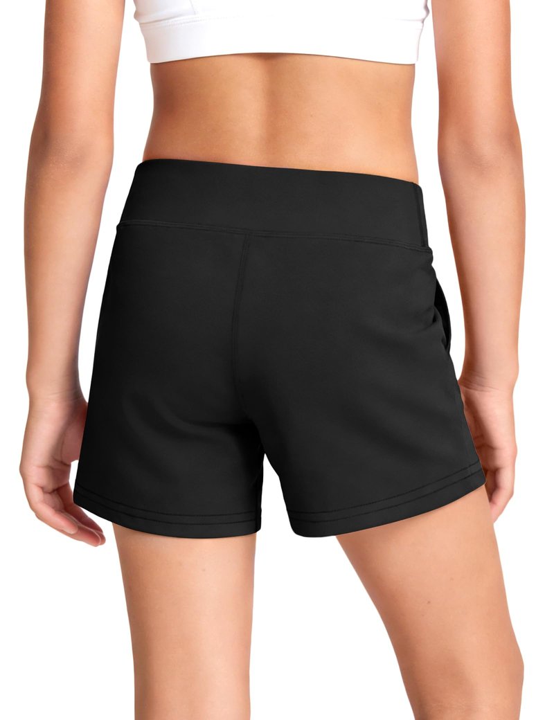 HASMES Girls High Waisted Athletic Shorts with Pockets for Yoga Running Gymnastics for Kids 7-14Y Black