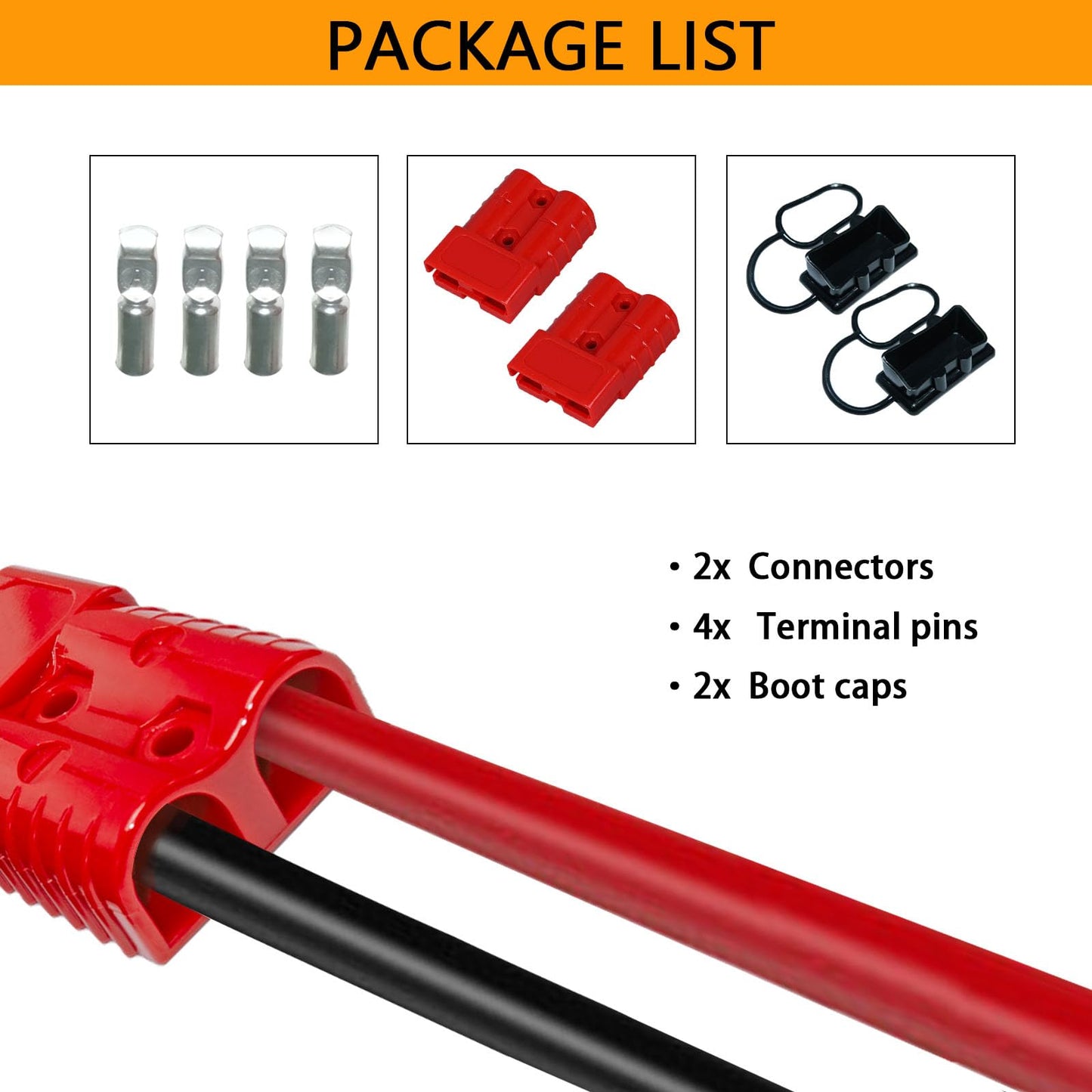 BFXM Anderson Connector 4 Pcs, 50 Amp 12-36v Batteries Quick Connect/Disconnect Plug Kit, Connectors for 6 to 12 Gauge Cables, for Car Bike ATV Winches Lifts Motors More,SB50 Red