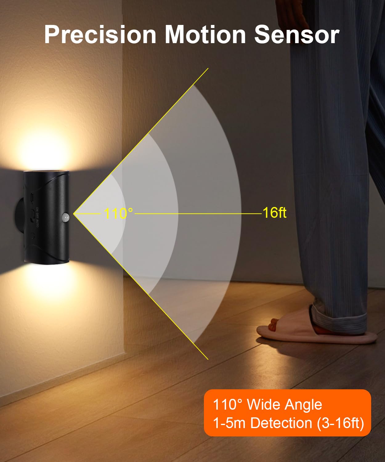 MuliVid 2 Pack LED Night Light,Rechargeable Battery Night Light,Magnetic Stick On Motion Sensor Light 3 Brightness Adjustment Modes for Bedroom, Stairway,Hallway,Bathroom(Black)