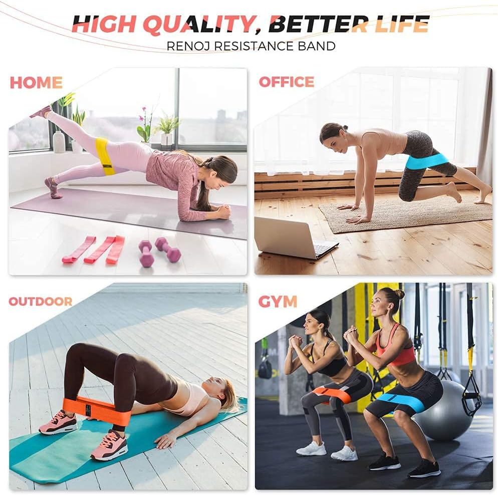 Renoj Resistance Bands - 3-Piece Professional Exercise Set for Pilates, Yoga, Home Gym | Heavy, Medium, Light Fabric Loops for All Fitness Levels