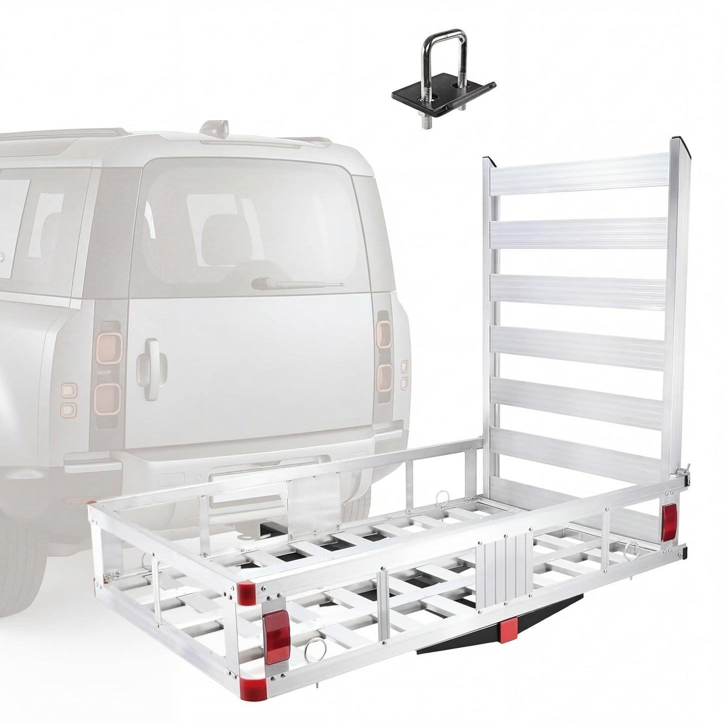 VigorTool Aluminum Hitch Cargo Carrier with 41.5" Folding Ramp, 50" x 29.5" x 8.7" Basket, 500 lb Capacity, Wheelchair & Mobility Scooter Carrier, Anti-Rattle Stabilizer, Steel Support Frame, Fits 2"