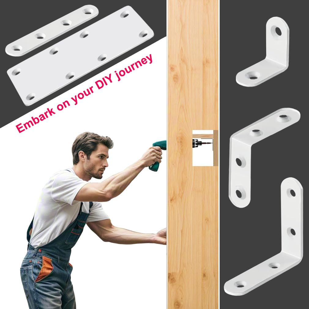 White L Bracket 2.5 Inch Stainless Steel Corner Brace, 6 Pcs 90 Degree Joint Heavy Duty Right Angle Brackets for Wood Shelves, Cabinet, Frame, with Screws
