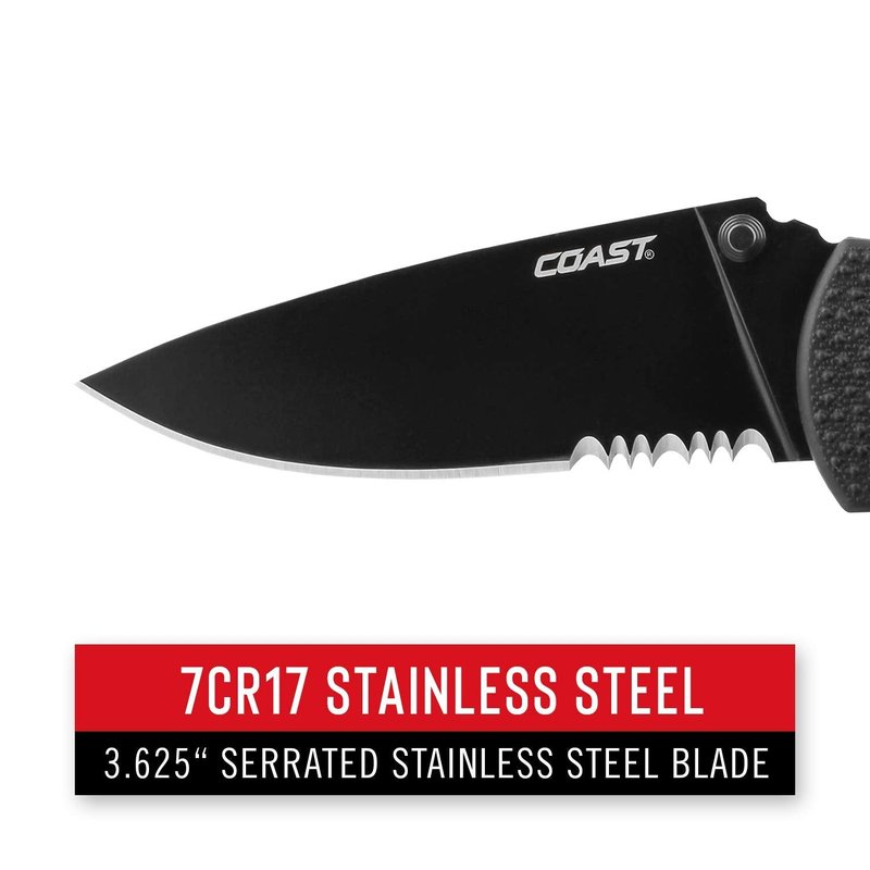 COAST RX350 Blade Assist Tactical Folding Knife with 3.625" Serrated Stainless Steel Blade