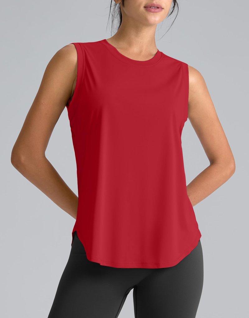 SANTINY Women's Sleeveless Workout Tops Breathable Lightweight Active Tennis Yoga Shirts Athletic Running Tank Tops for Women (Chilli Red_L)