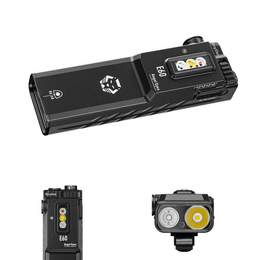 RovyVon Angle Eyes E60 Pocket Flashlight Max Output 1500 Lumens USB-C Rechargeable EDC Flashlights,Green Laser,365nm UV Front Light with White/Red/UV Sidelights,Removable Two-Way Clip (Black)