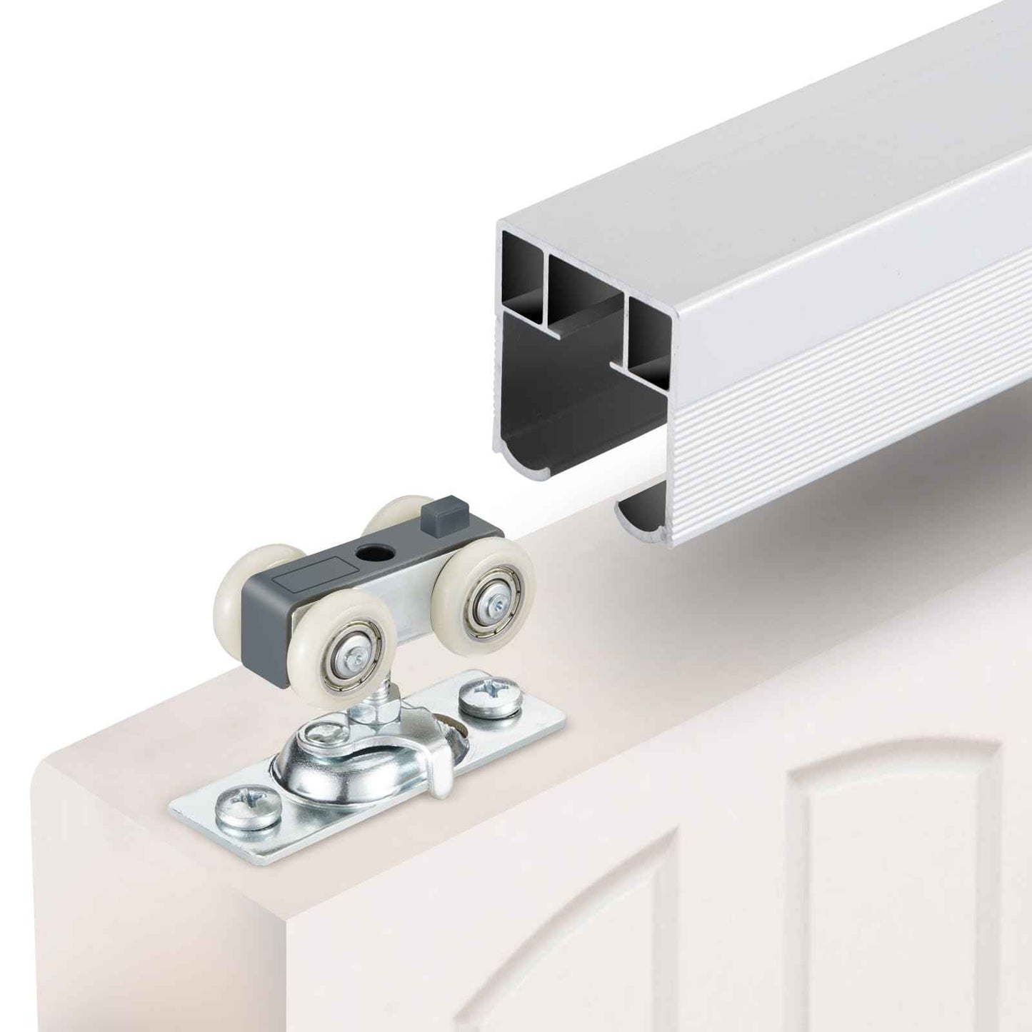 MaxxGeek 5FT/60in Sliding Pocket Door Hardware and Track Set,Soft Close Aluminum Box Sliding Door Rail Track Kit,Smoothly and Easy to Install,60" Track Kit for 23"-30" Wide Single Door