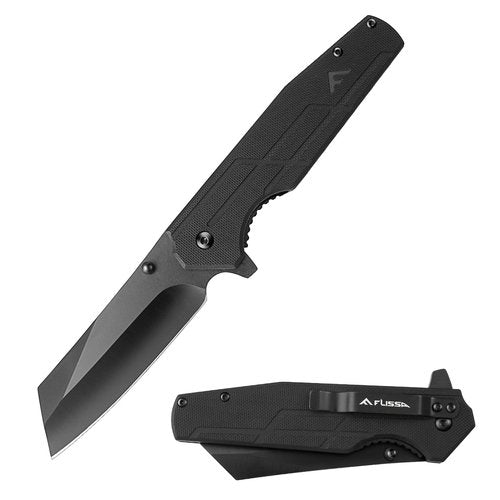 FLISSA Pocket Knife, 3.5" Folding Stonewash Blade Tactical Knife, G10 Handle, for Outdoor, Survival, Hunting and Camping, Thoughtful Gift for Dad