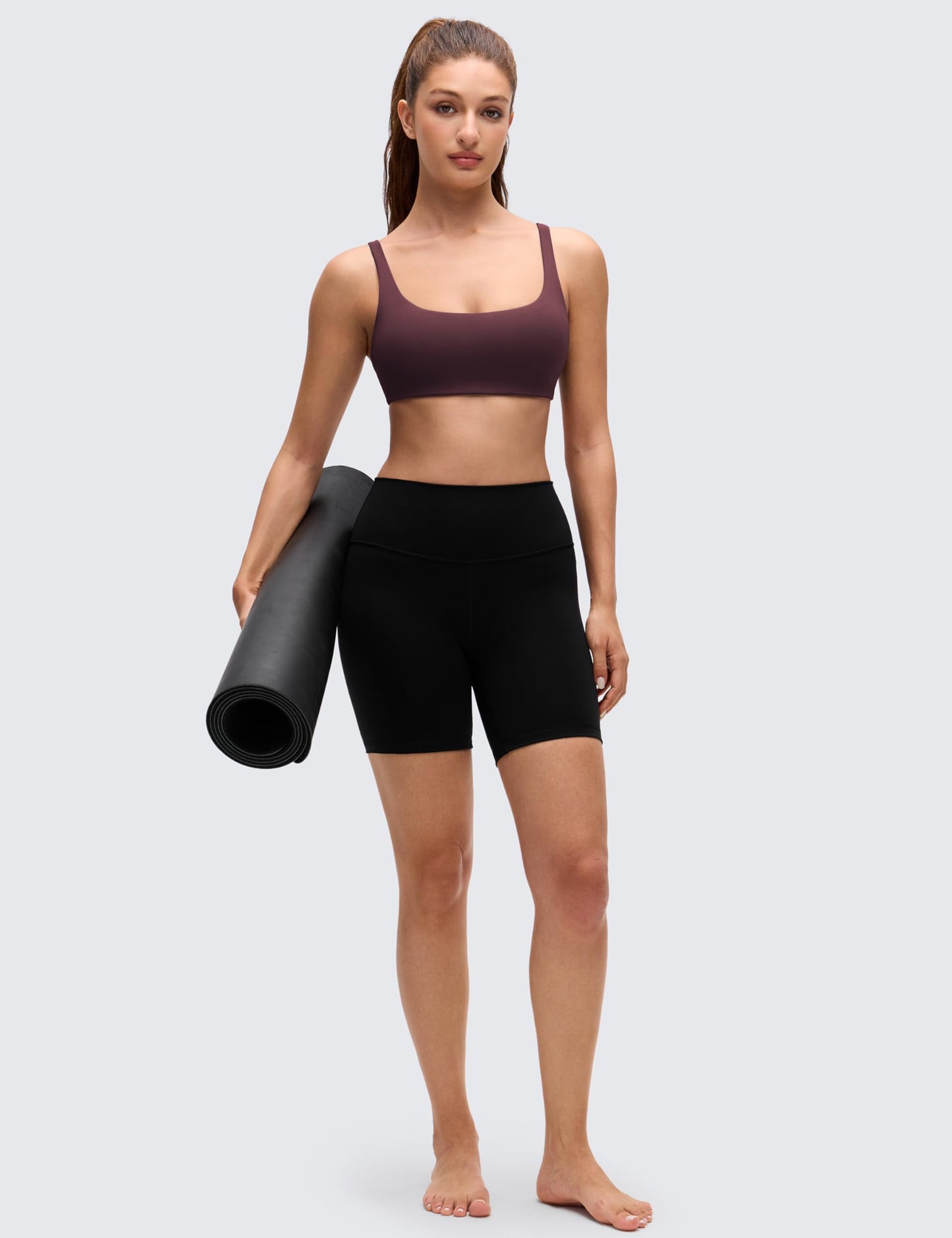 CRZ YOGA Butterluxe Square Neck Spaghetti Strap Sports Bras for Women - Low Coverage Yoga Wireless Padded Cami Crop Top Ripe Plum Medium