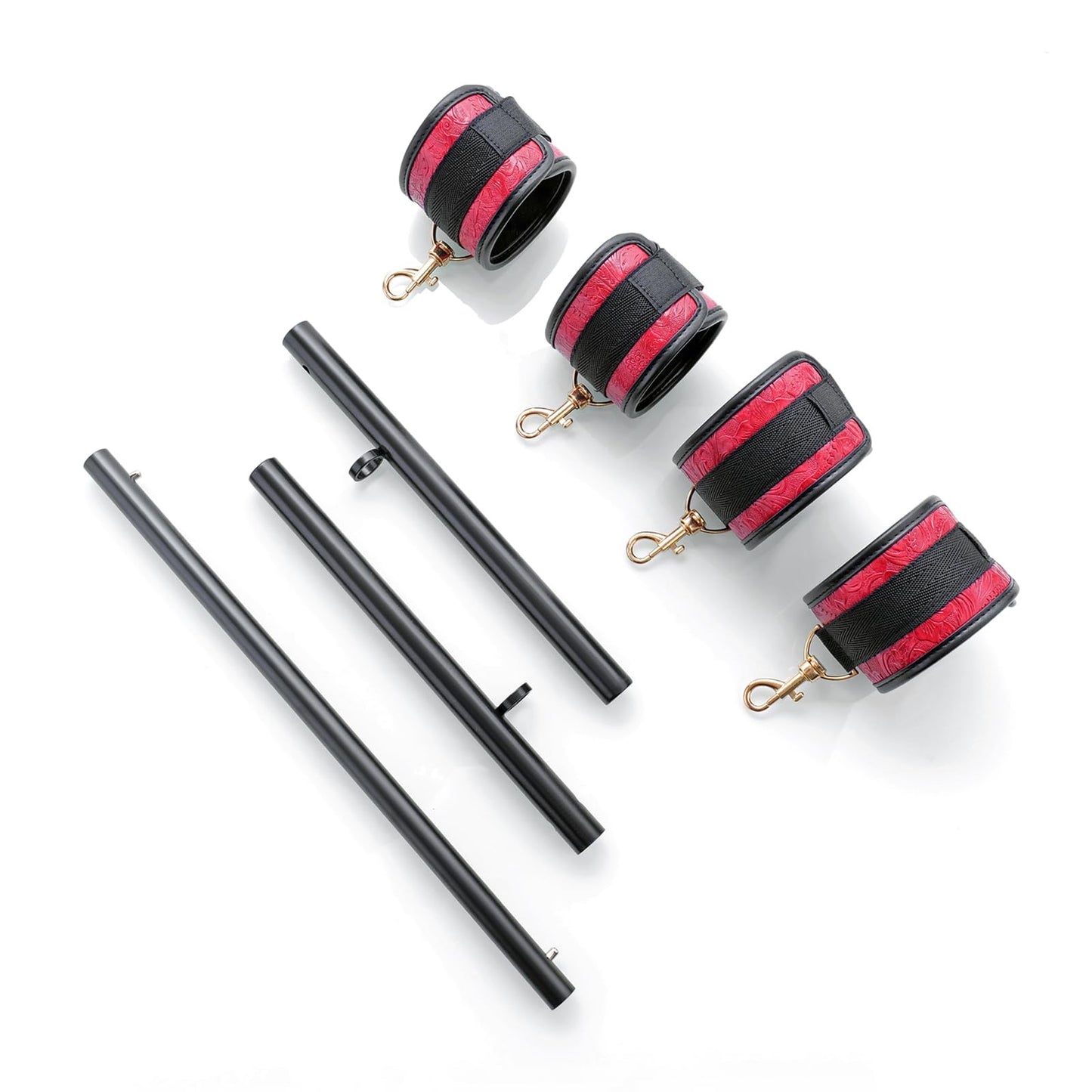 Heavy Duty Stainless Steel Expandable Black Spreader Bar with 4pcs PU Embossed Red Detachable Adjustable Straps,Workout Bar for Home Indoor Gym Training Kit