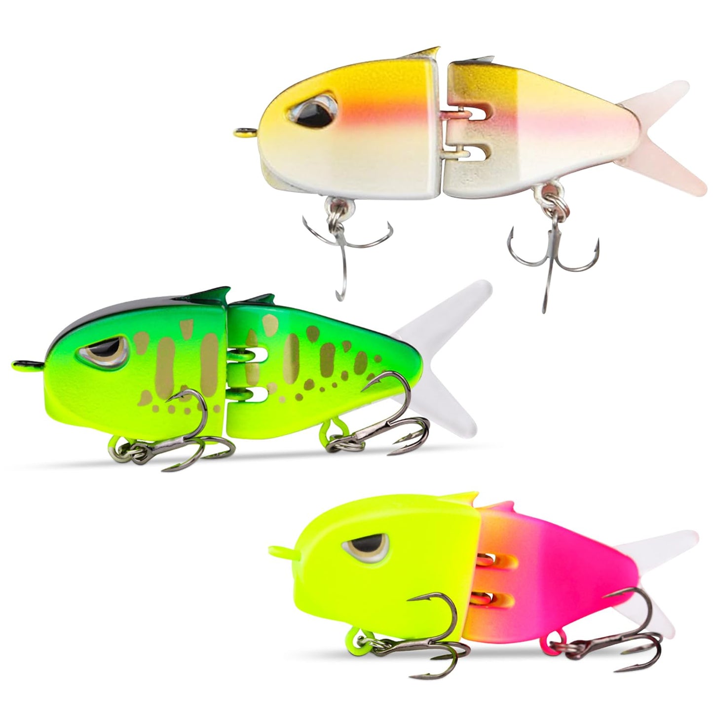 3 Pack 2.5" Jointed Swimbait Kit - Bionic Minnow Lures with S-Curve Action | Slow-Sink Bass & Trout Lures | Rust-Proof Hooks + Removable Tail