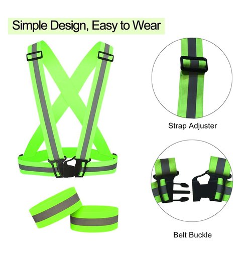 UNYNY 2 Pack Large Size Adjustable Running Reflective Vests, High Visibility Safety Reflective Gears and 2 Pack Reflective Gear Wristbands for Night Running, Biking,Hiking,Jogging and Dog Walking